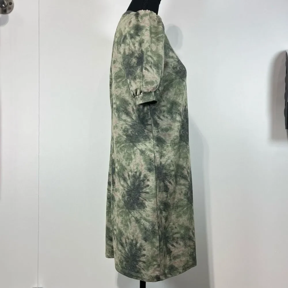 New Lily Rose Tie-Dye Mini to Knee Length Shirt Dress Sz L Women’s Green w Pink - Picture 3 of 9